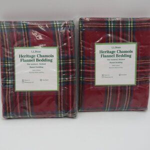 LL Bean Pillow Shams Heritage Chamois Flannel Royal Stewart Tartan Standard New